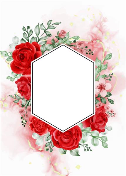 پس زمینه قاب گل قرمز رز آزادی با شش ضلعی فضای سفید