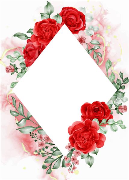 پس زمینه قاب گل قرمز رز آزادی با الماس فضای سفید