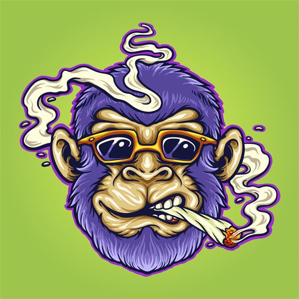 تصاویر وکتور سیگار کشیدن شاهدانه با سنگ میمون برای لوگوی کار شما تی شرت کالای طلسم طرح‌های برچسب و برچسب پوستر کارت تبریک تبلیغاتی شرکت تجاری یا مارک‌ها