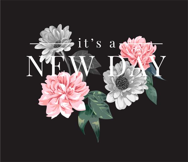 شعار روز جدید با تصویر گل در پس زمینه سیاه