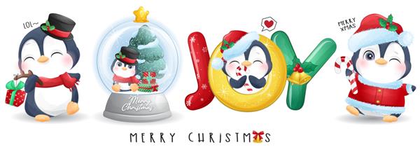 مجموعه تصویرسازی ابله پنگوئن ناز برای کریسمس مبارک