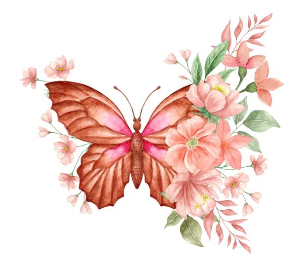 پروانه آبرنگ با تزیینات گلدار زیبا