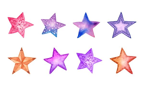 مجموعه ای از مجموعه ستاره های آبرنگ زیبا و دوست داشتنی