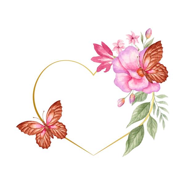 قاب قلب زیبای آبرنگ گل بهاری