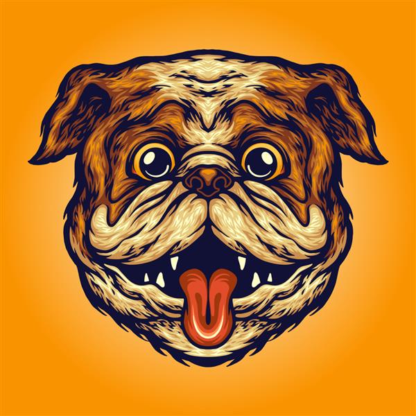 تصاویر وکتور سگ سر پاگ خنده دار برای لوگوی کار شما تی شرت کالای طلسم طرح های برچسب و برچسب پوستر کارت تبریک تبلیغاتی شرکت تجاری یا برندها