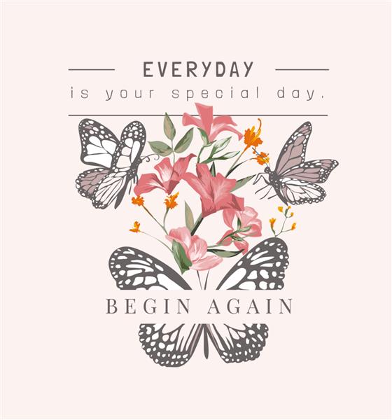 شعار روز ویژه با تصویر پروانه ها و گل های رنگارنگ