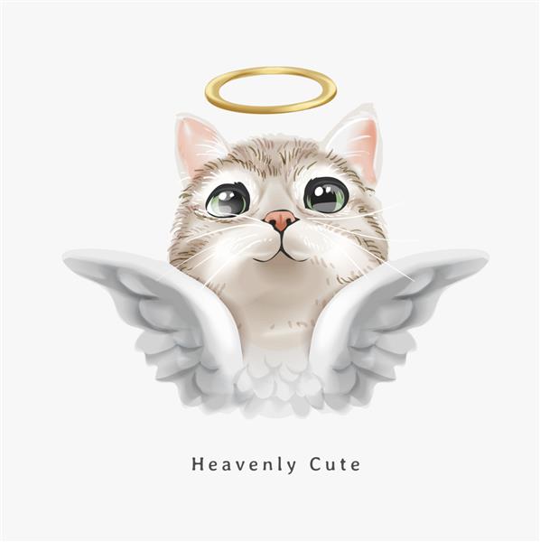 شعار زیبای بهشتی با گربه فرشته ناز با تصویر هاله طلایی