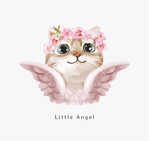 شعار فرشته کوچک با گربه فرشته ناز در تصویر تاج گل