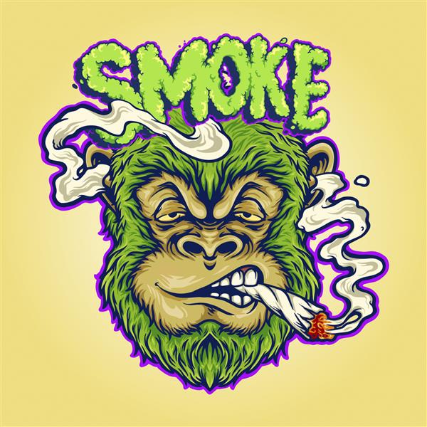 علف های هرز میمون در حال کشیدن یک سیگار تصاویر وکتور برای لوگوی کار شما تی شرت کالای طلسم برچسب ها و طرح های برچسب پوستر کارت تبریک تبلیغاتی شرکت تجاری یا مارک ها