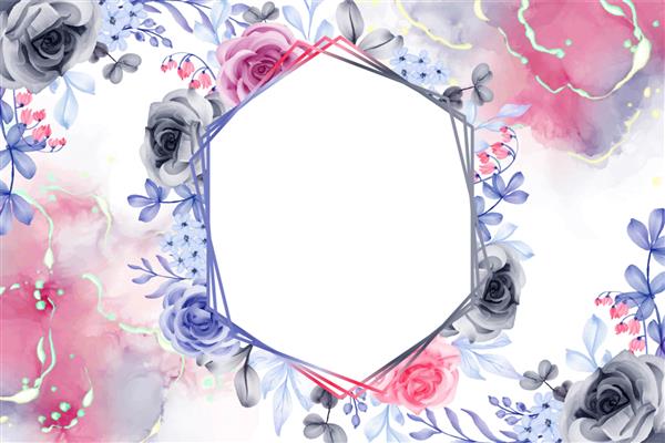 گل قاب گلدار با آبرنگ شش ضلعی فضای سفید