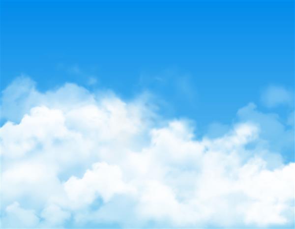 ابرهای کرکی سفید یا مه در پس زمینه آسمان آبی وکتور پس زمینه ابری مه واقعی بخار یا دود سفید آب و هوا پیش بینی آب و هوا یا آلودگی هوا بهشت در پس زمینه آسمان