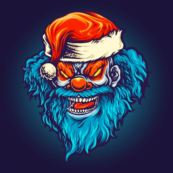 تصاویر وکتور کلاه بابانوئل دلقک عصبانی برای لوگوی کار شما تی شرت کالای طلسم طرح های برچسب و برچسب پوستر کارت تبریک تبلیغاتی شرکت تجاری یا برند