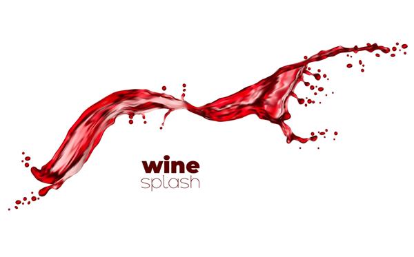شراب قرمز جدا شده و موج آب با قطرات جریان می یابد وکتور پاشش مایع الکل یا نوشیدنی گوارا پاشیدن موج شراب حرکت پویا سه بعدی با قطرات اسپری نوشیدنی قرمز واقعی