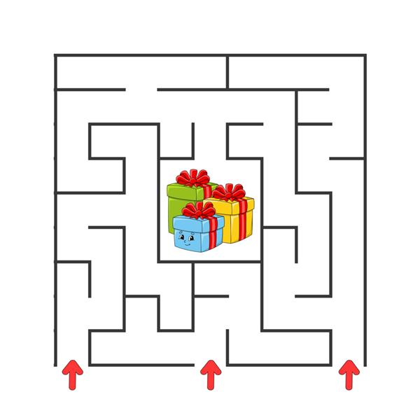 ماز مربعی بازی برای بچه ها پازل برای کودکان شخصیت کارتونی معمای هزارتو تصویر وکتور رنگی راه درست را پیدا کنید توسعه تفکر منطقی و فضایی