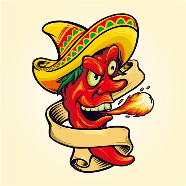 طعم فلفل قرمز با وکتور کلاه سومبررو مکزیکی برای تصاویر طلسم لوگوی کار شما