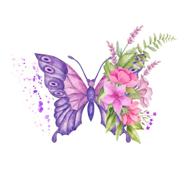 پروانه زینتی دوست داشتنی زیبا با دسته گل برای کارت تبریک