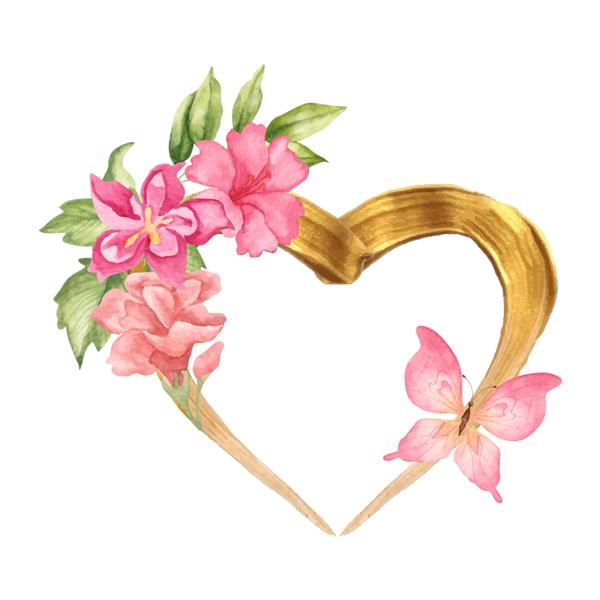 قاب گلی آبرنگ به شکل قلب طلایی برای روز ولنتاین