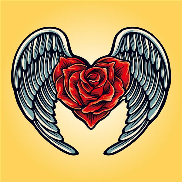بال های فرشته با نماد قلب گل رز