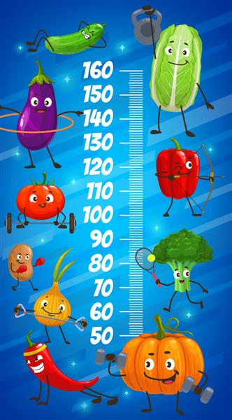 نمودار قد کودکان سبزیجات کارتونی در مورد تناسب اندام