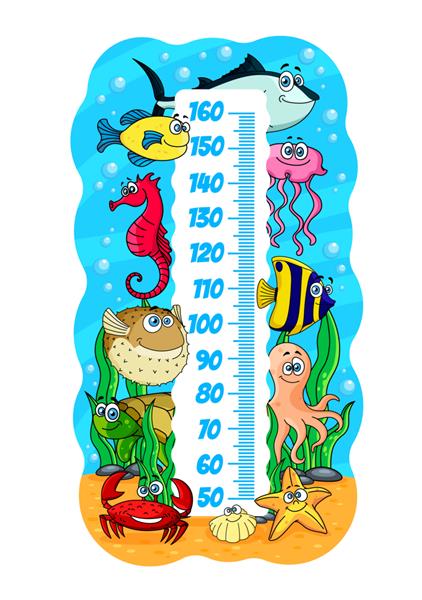 نمودار قد بچه ها حیوانات دریایی زیر آب ماهی ها