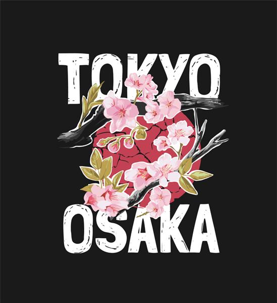 شعار توکیو اوزاکا با شاخه ساکورا در تصویر پس زمینه خورشید قرمز