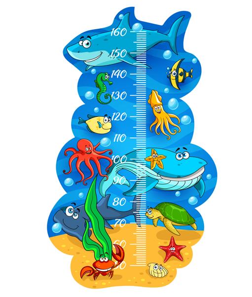 نمودار قد کودکان کارتونی رشد سنج حیوانات دریایی