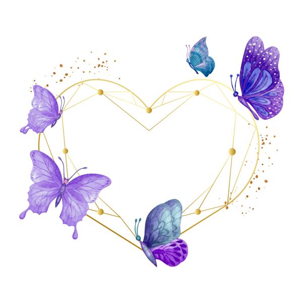 شکل قلب زیبای آبرنگ با پروانه برای کارت تبریک روز ولنتاین