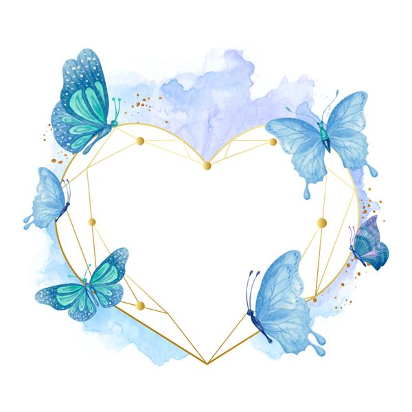 شکل قلب زیبای آبرنگ با پروانه برای کارت تبریک روز ولنتاین