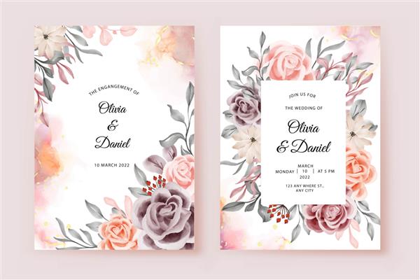 قالب کارت دعوت عروسی با قاب گل رز زیبا