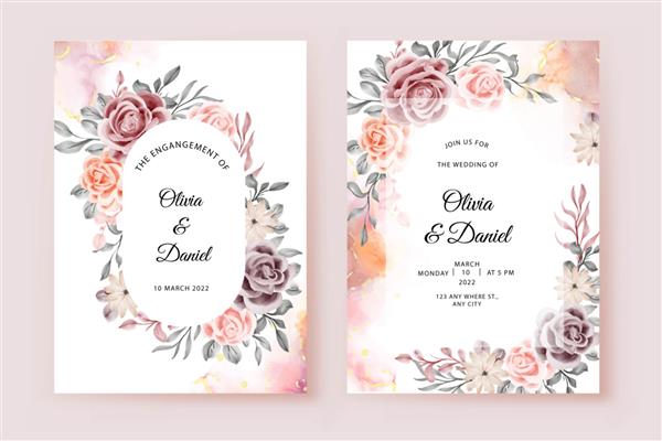کارت دعوت عروسی گل رز و برگ زیبا
