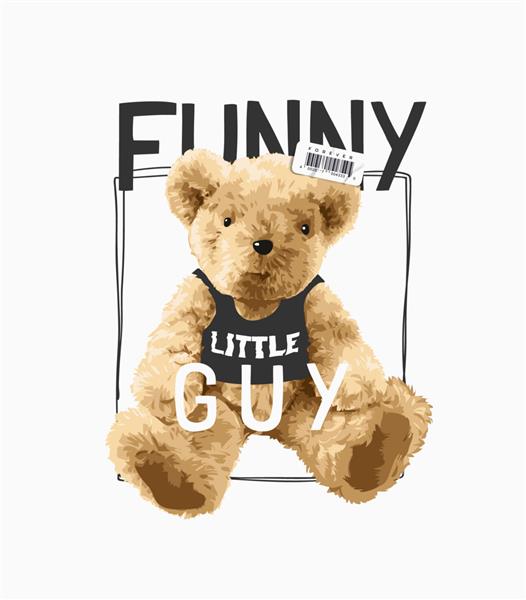 شعار پسر کوچولوی خنده دار با عروسک خرس در تصویر بالای تانک سیاه