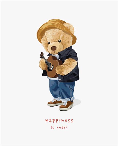 شعار شادی با عروسک خرس که تصویر گیتار در دست دارد