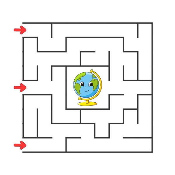 بازی پیچ و خم مربع برای کودکان پازل برای کودکان شخصیت کارتونی هزارتوی معمای رنگی تصویر وکتور رنگی پیدا کردن مسیر درست توسعه تفکر منطقی و فضایی