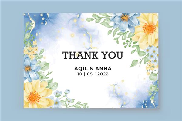 با تشکر از شما یک کارت با قاب گل گل آبی و زرد