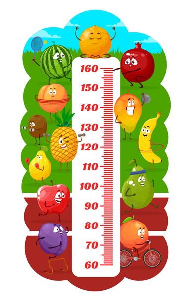 جدول قد بچه ها با میوه های کارتونی به ورزش بروید