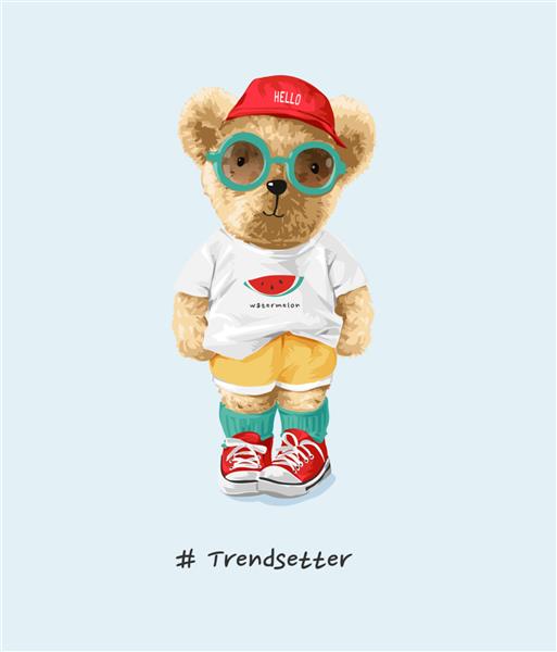 شعار ترندستر با عروسک خرس در تصویر لباس رنگارنگ