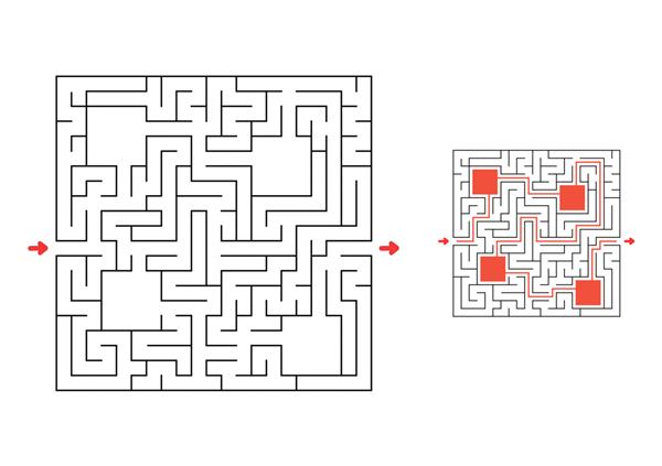 پیچ و خم مربع با پاسخ بازی برای بچه ها معمای هزارتویی راه درست را پیدا کنید