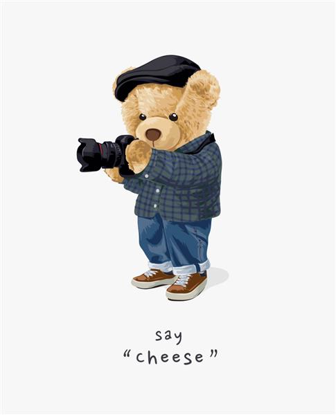شعار پنیر بگویید با تصویر عروسک خرس کارتونی عکاس