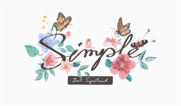 شعار ساده با گل های رنگارنگ و تصویر پروانه ها