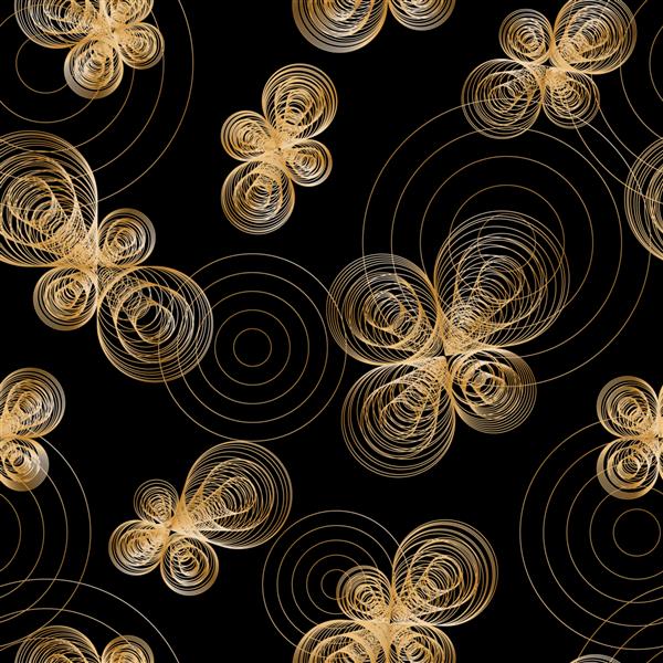 الگوی بدون درز انتزاعی با اشکال انتزاعی متحدالمرکز ساخته شده از حلقه های طلایی مانند مارپیچ