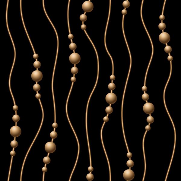 توپ ها یا مهره های طلایی روی طناب نازک طلایی روی زمینه سیاه