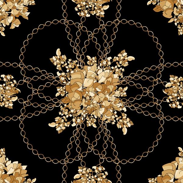 زنجیر طلایی با الگوی بدون درز گل های هیدرانسی