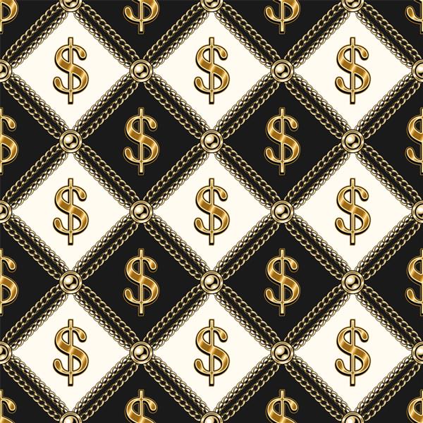 طرح چهارخانه با علامت دلار با زنجیر طلا
