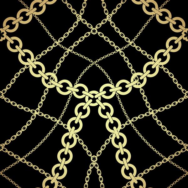 زنجیر طلایی بدون درز در پس‌زمینه مشکی تصویر مد الگوی بدون درز وکتور طرح انتزاعی