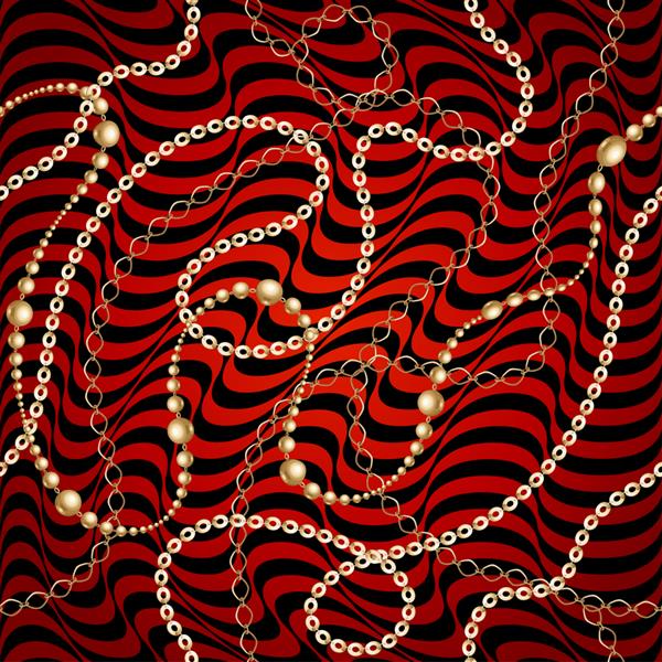زنجیر طلا در پس زمینه قرمز با امواج