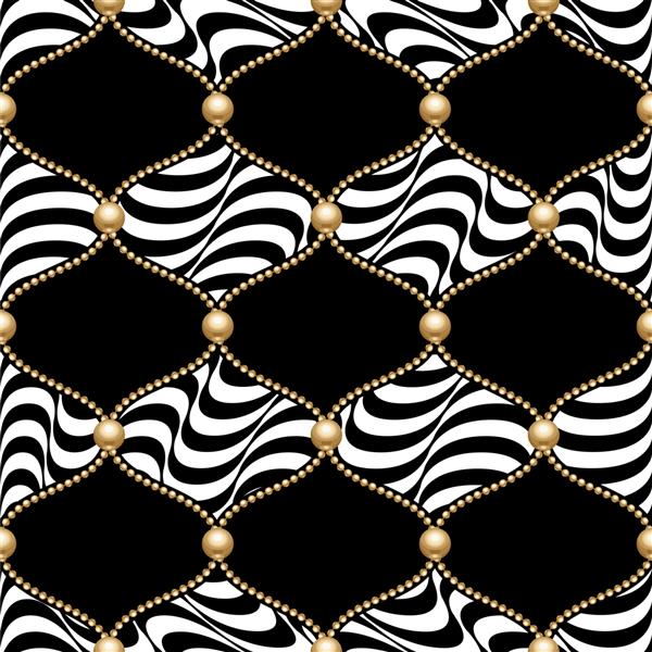 شبکه زنجیره ای طلایی با الگوی بدون درز امواج سیاه و سفید