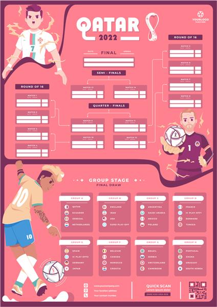 طراحی قالب پوستر نمودار دیواری جام جهانی 2022 قطر