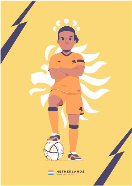 طراحی پوستر نمادین بازیکن فوتبال هلند سری جام جهانی