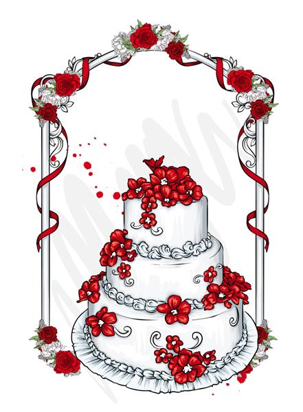 تصویر وکتور کیک عروسی زیبا برای کارت های تبریک و دعوت نامه