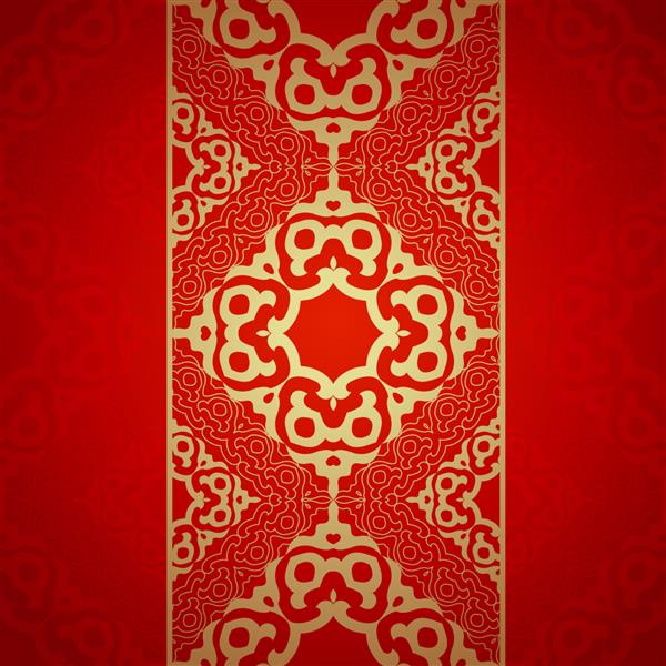 حاشیه تزئینی طلای شرقی در زمینه قرمز